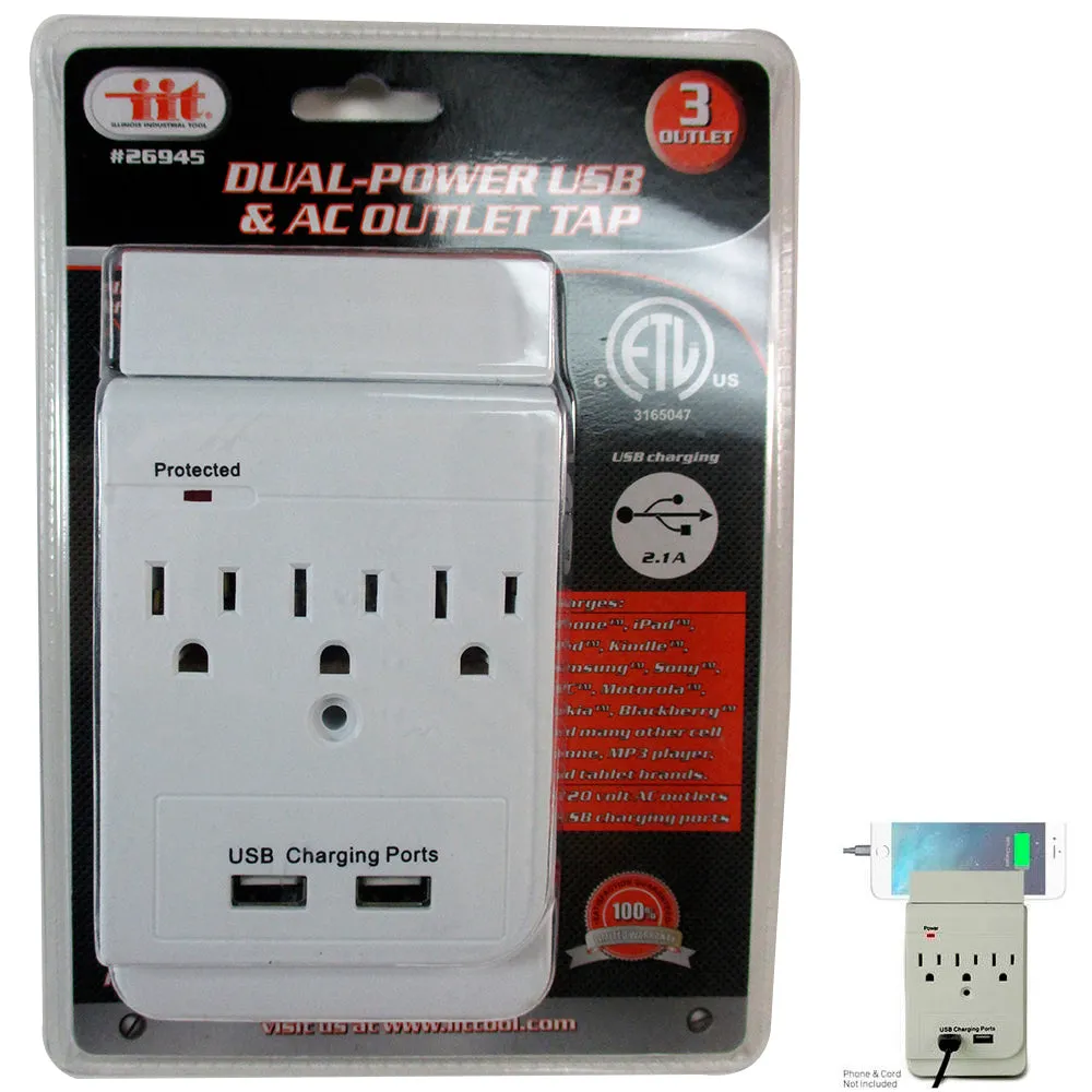 2 USB 3 Outlet Wall Tap Socket Electrical Fast Charger Surge Protector Adapter