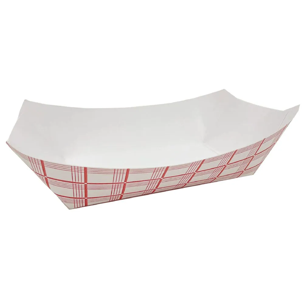 25 Ct Paper Food Tray Disposable Boat Plate Red Checkered Basket Containers