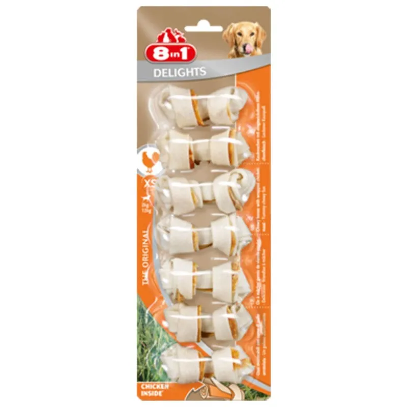 8 In 1 Delights | Gluten Free Rawhide Dog Treats | Chicken Bones - Extra Small