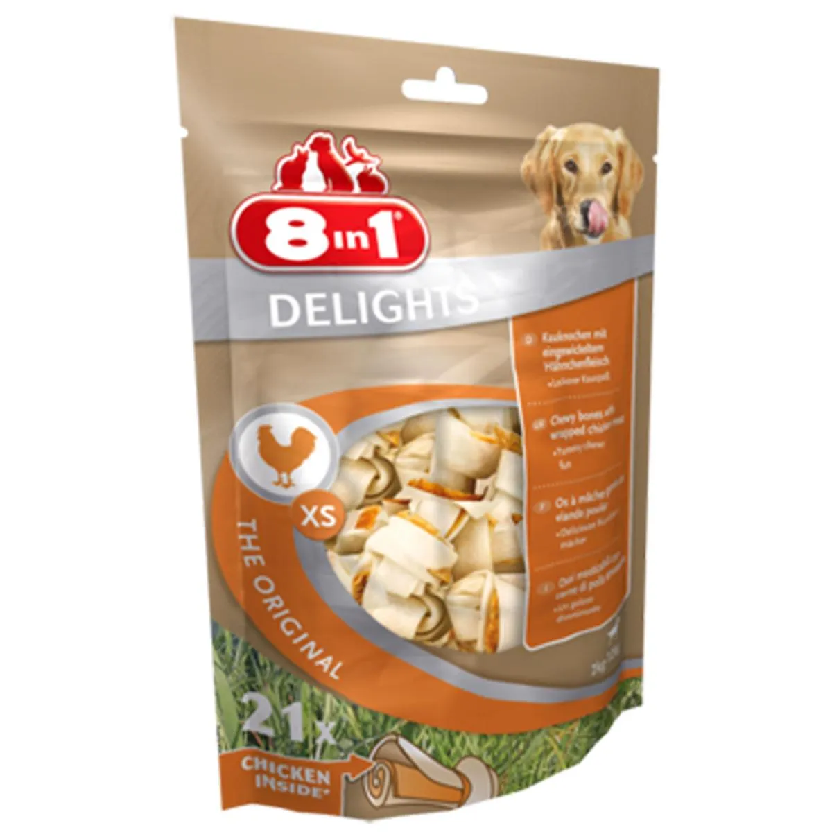 8 In 1 Delights | Gluten Free Rawhide Dog Treats | Chicken Bones - Extra Small