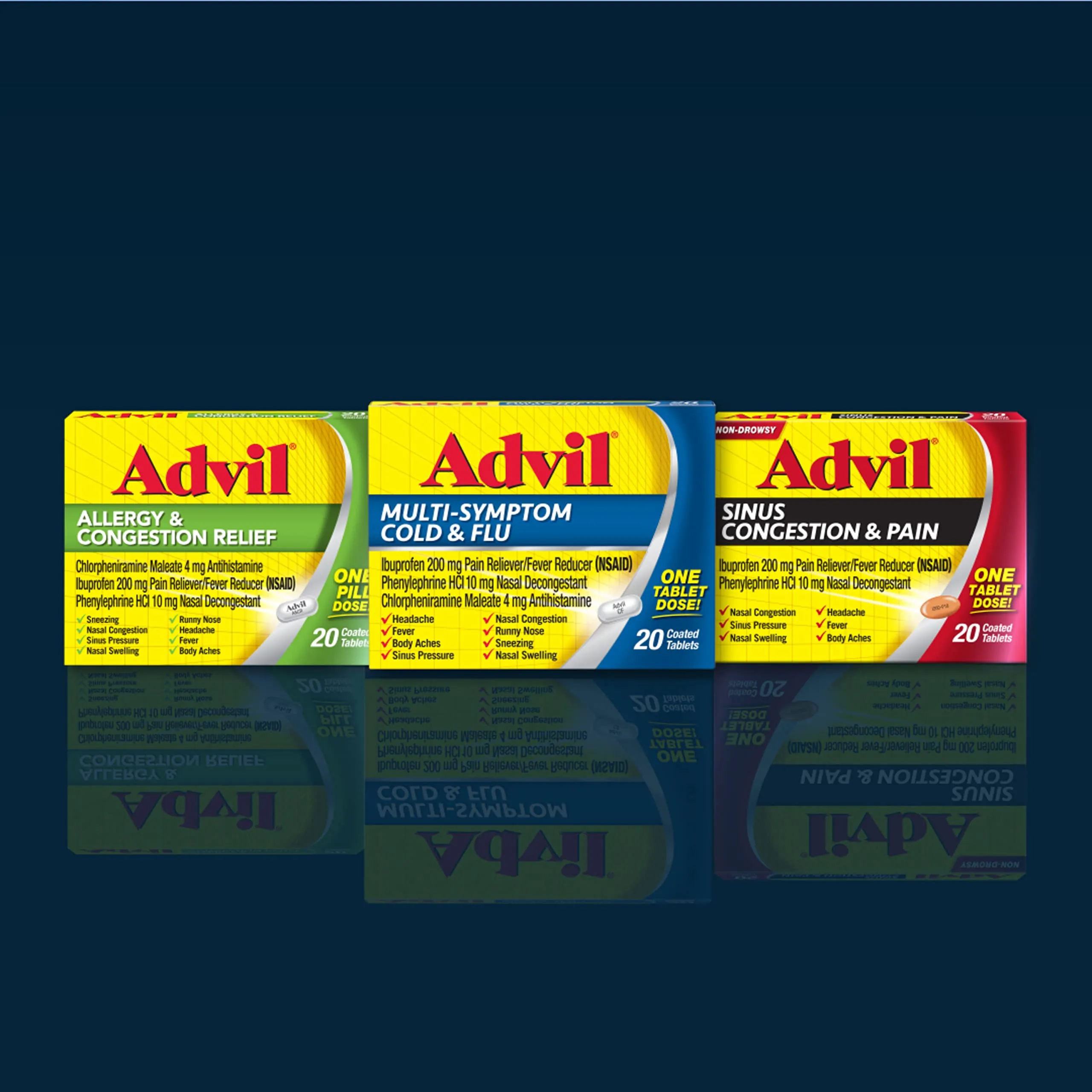 Advil Sinus Congestion and Pain, Sinus Relief Medicine, Pain Reliever and Fever Reducer with Ibuprofen and Phenylephrine HCl - 50 Coated Tablets
