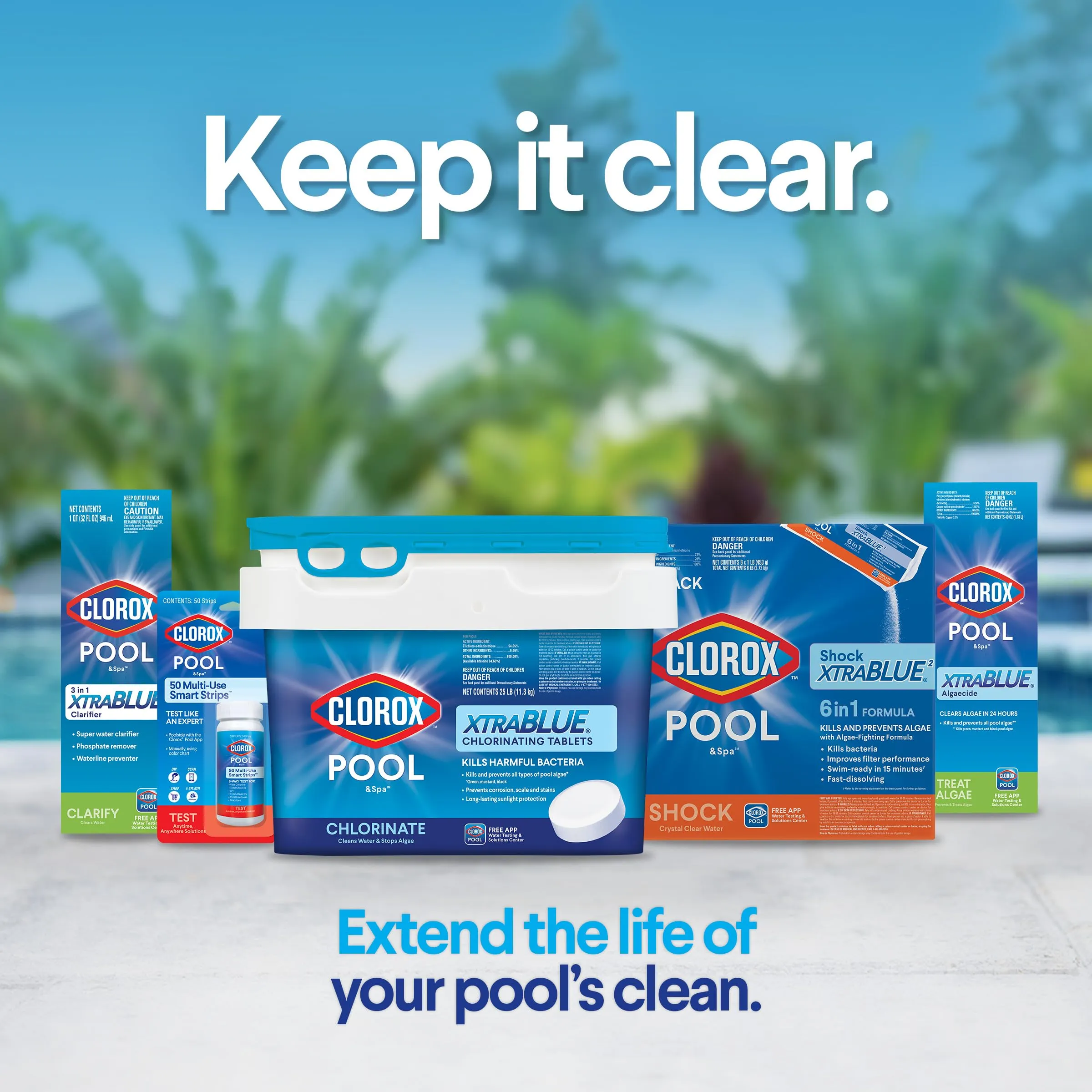 Clorox Pool&Spa XTRABLUE Plus 3 Chlorinating Tablets, Individually Wrapped, Kills Bacteria & Stops Algae (35 LB)
