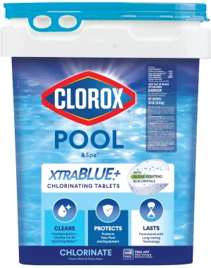 Clorox Pool&Spa XTRABLUE Plus 3 Chlorinating Tablets, Individually Wrapped, Kills Bacteria & Stops Algae (35 LB)