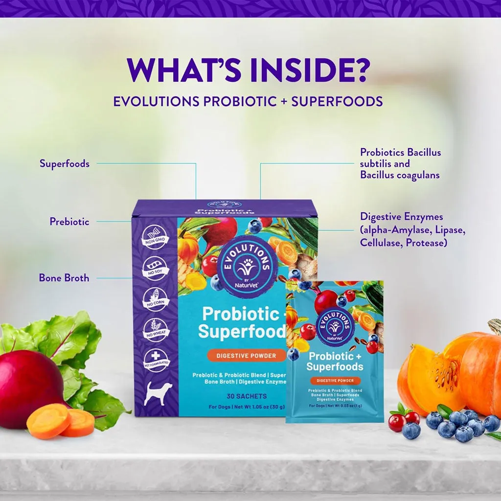 Evolutions by NaturVet Probiotic Superfoods Digestive Powder for Dogs, 30 count