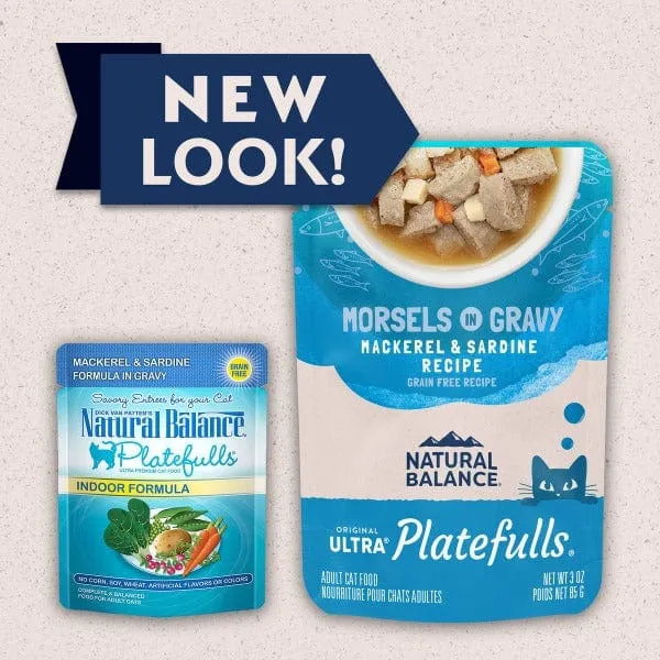 Natural Balance Platefulls Mackerel & Sardine Recipe Morsels in Gravy Cat Food Pouch