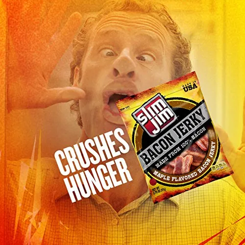 Slim Jim Smoked Bacon Jerky, Maple Flavor, 10g Protein Per Serving, 2.75 oz. (8 Count)