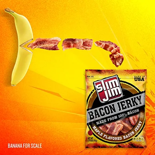 Slim Jim Smoked Bacon Jerky, Maple Flavor, 10g Protein Per Serving, 2.75 oz. (8 Count)