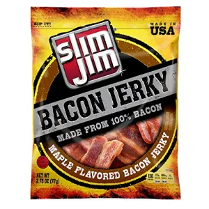 Slim Jim Smoked Bacon Jerky, Maple Flavor, 10g Protein Per Serving, 2.75 oz. (8 Count)