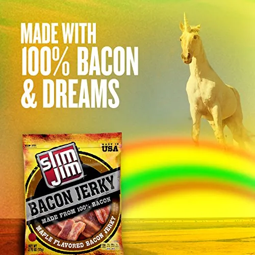 Slim Jim Smoked Bacon Jerky, Maple Flavor, 10g Protein Per Serving, 2.75 oz. (8 Count)