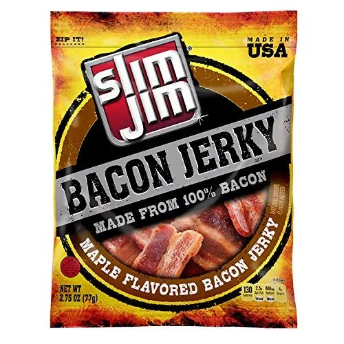Slim Jim Smoked Bacon Jerky, Maple Flavor, 10g Protein Per Serving, 2.75 oz. (8 Count)