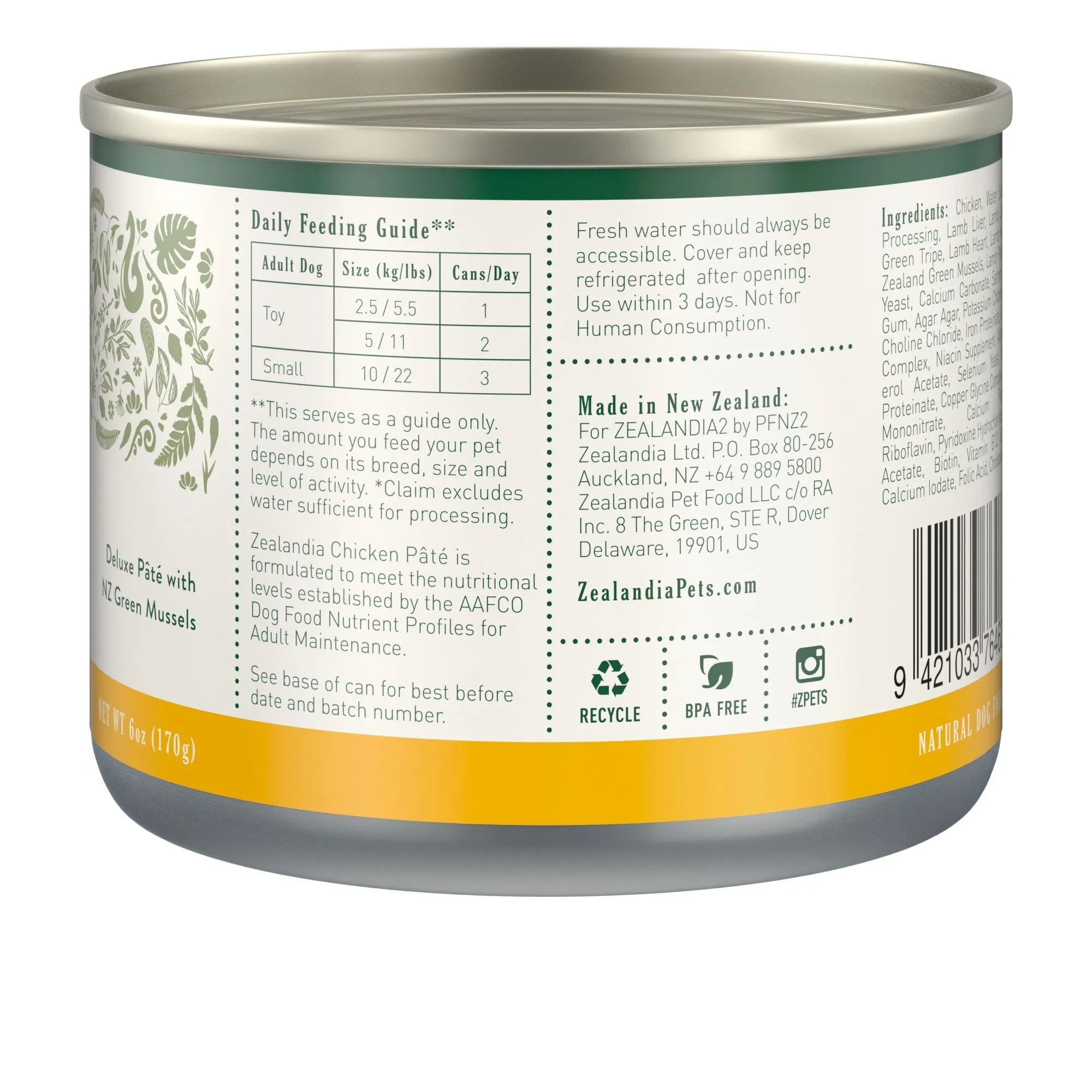 Zealandia Chicken Pate Adult Dog Wet Food 170g x24
